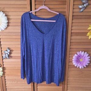 Lane Bryant Deep Blue Long Sleeve V-Neck Top